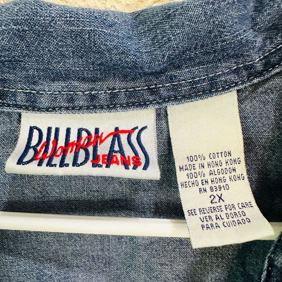 Bill Blass Denim Short Sleeve Button Up V Neck Blouse Size 2X - Picture 3 of 6
